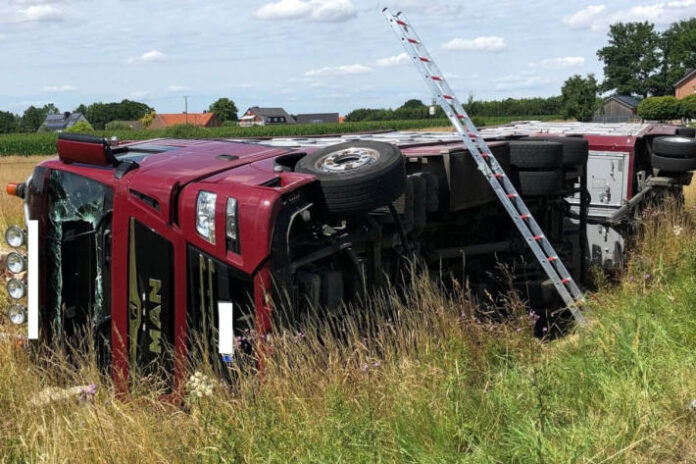 ludinghausen-ermen-beladener-schweinetransporter-umgekippt