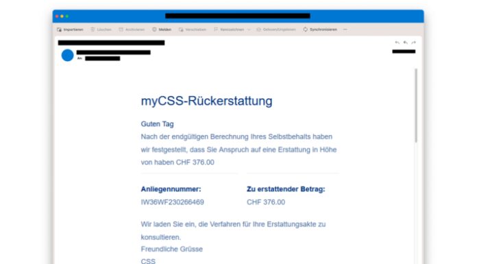 Angebliche finanzielle Rückerstattung von der CSS-Krankenkasse