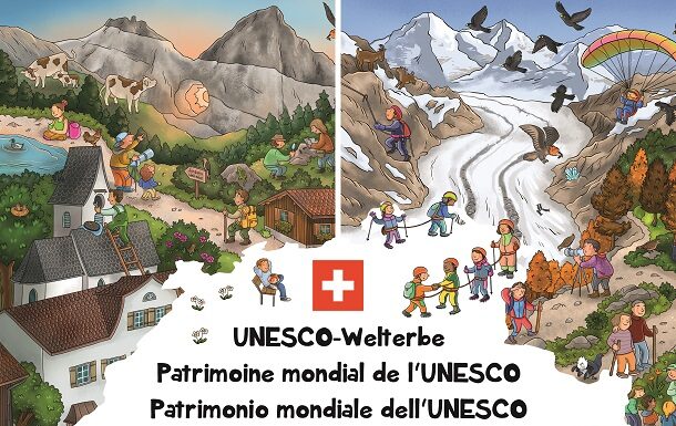 Neues Wimmelbuch ermöglicht eine spielerische Reise durch das UNESCO-Welterbe der Schweiz